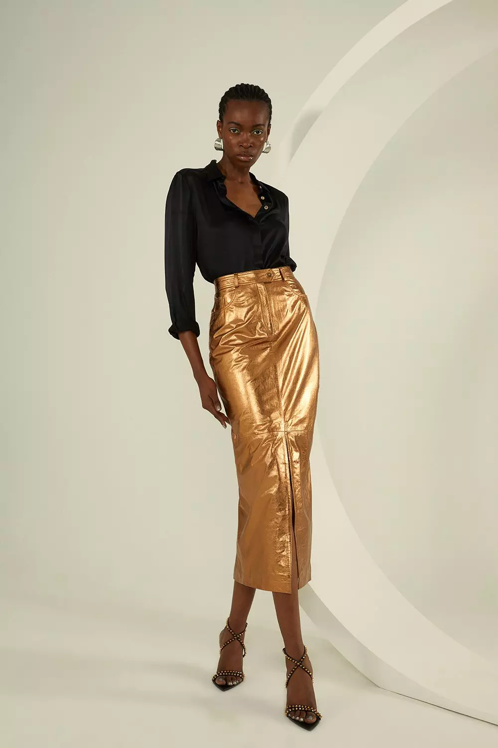 Karen millen metallic pleated cheap skirt